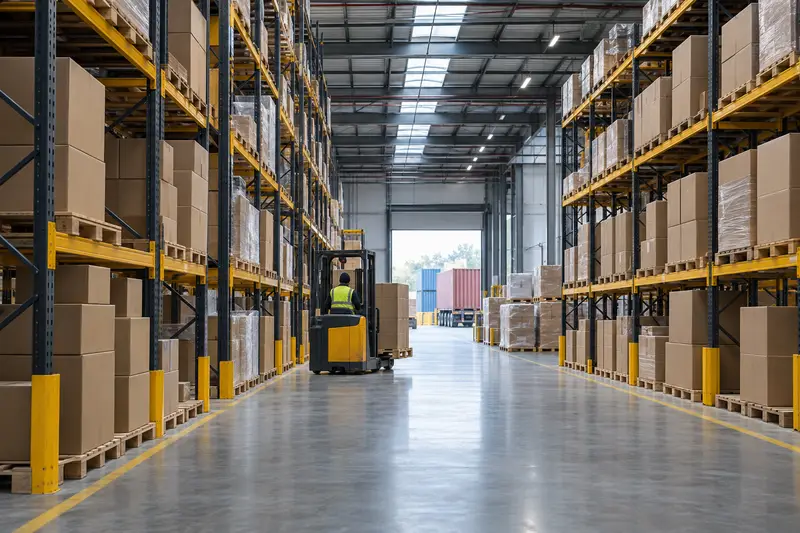Warehouse aisle with pallet racking